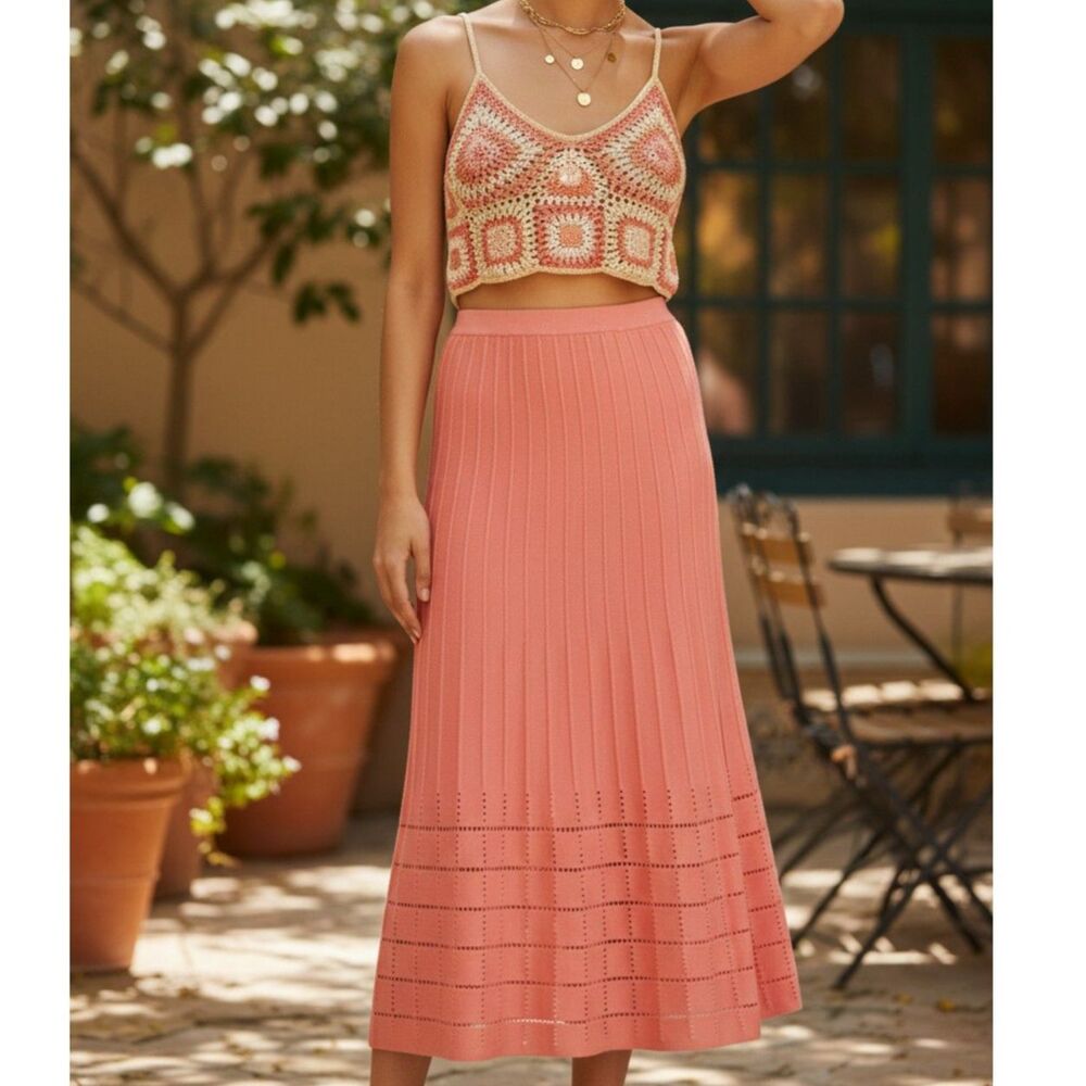 Ming Wang Resortwear Pointelle A-Line Sweater Skirt